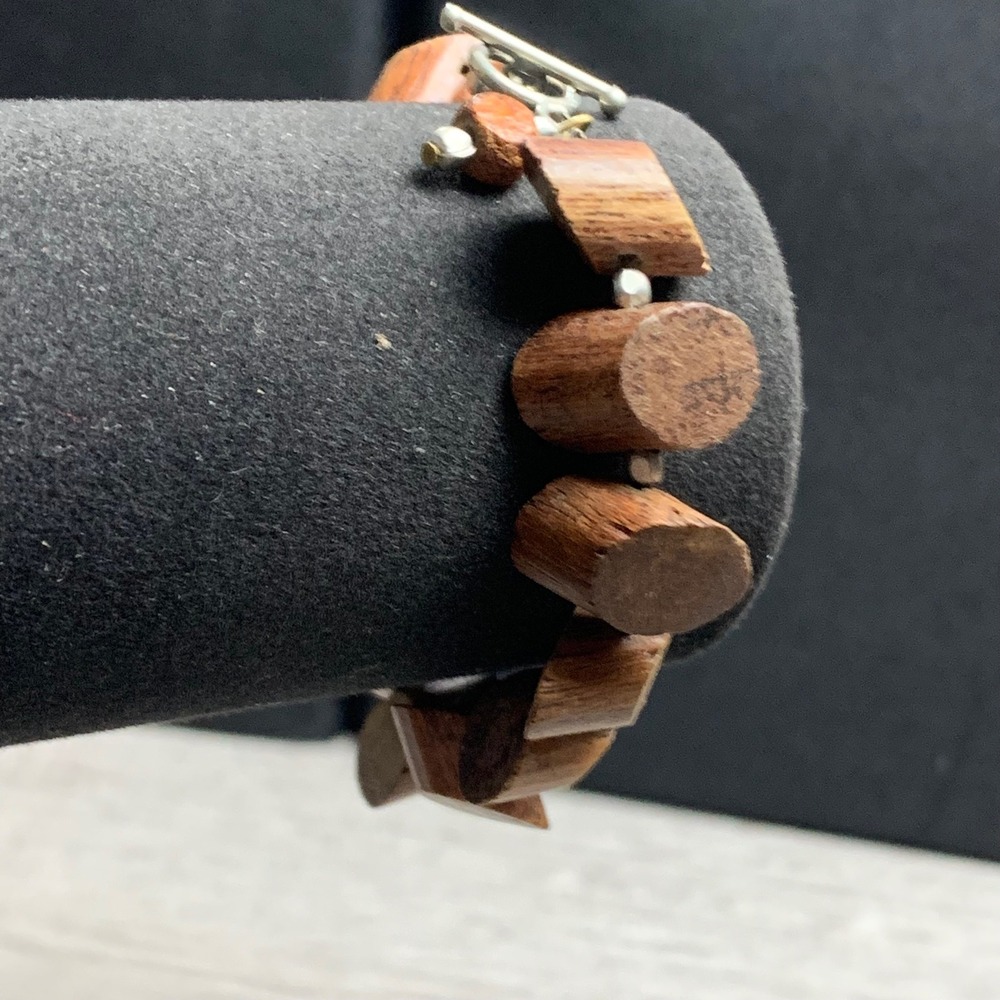 Natural Brown Wood Bead Toggle Bracelet Chunky Boho Handcrafted 6.5 Inch 5010